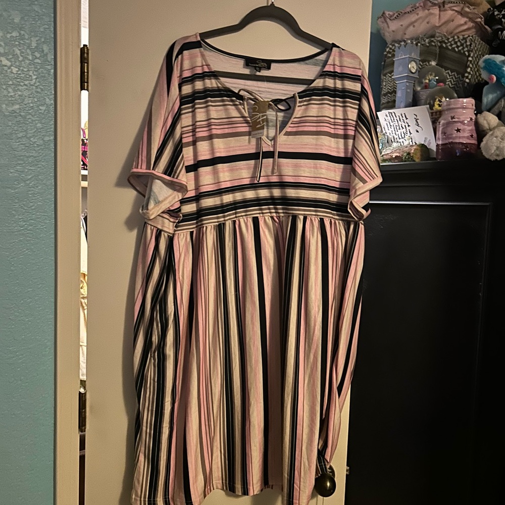 Suzanna Betro Striped Pink and Black Dress 4xl